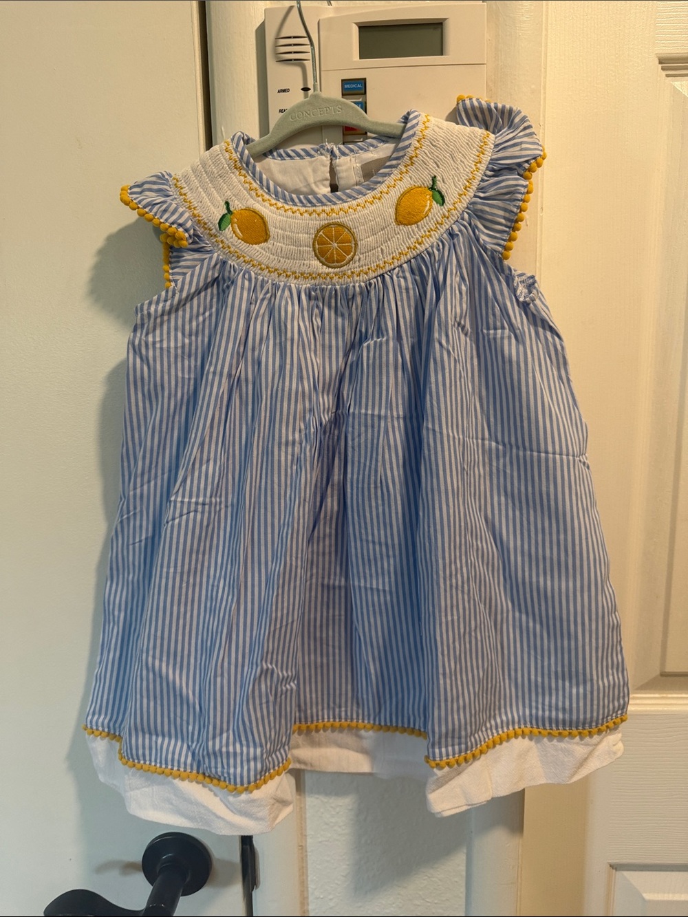 Blue Striped Lemon Smocked Sundress